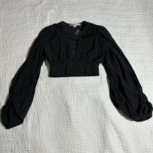 HYFVE Black Button Up Crop Top with Oversized Sleeves